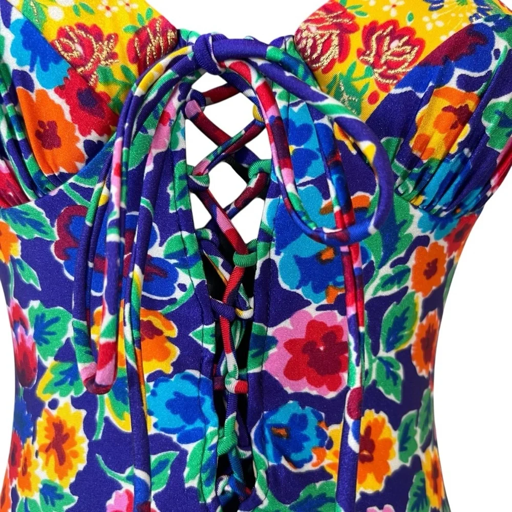 Gottex Sak’s Fifth Avenue Floral Corset Underwire Couture Designer Swimsuit